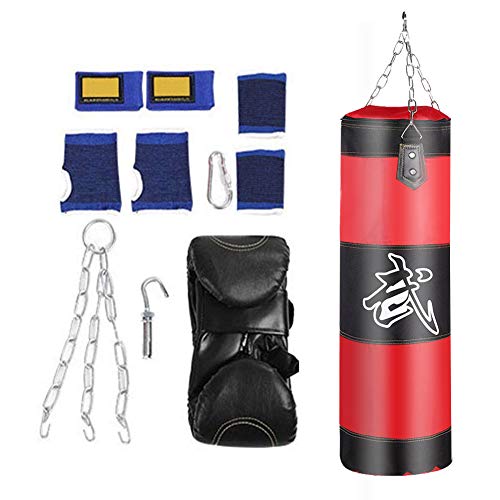 VGEBY1 Saco de Boxeo, Guantes de Boxeo MMA Muay Thai Kick Boxing Artes Marciales con Soporte Pared Cadena Guantes Punching Bag Soporte para Colgar Saco de Boxeo(80cm-Rouge)