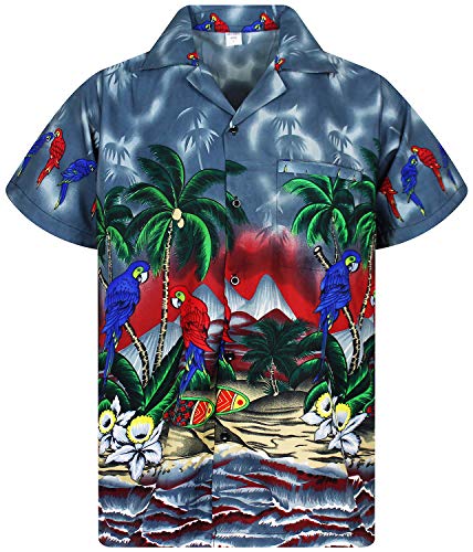 V.H.O. Funky Camisa Hawaiana, Parrot, Grey, S