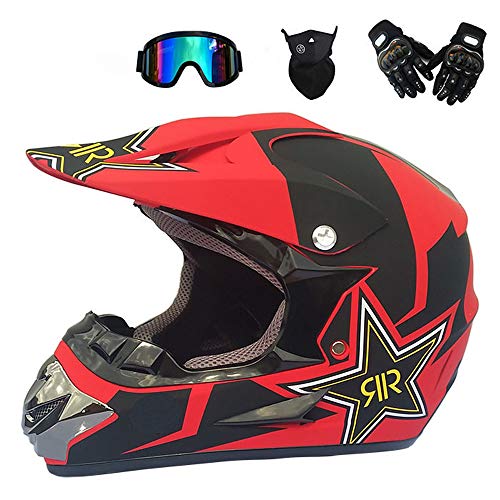 VOMI Adulto Motocross Casco, Casco Integral de Campo a Través Four Seasons Adulto Motocross, D. O. T Certified, Gafas, Máscaras, Guantes 4PCS, S-XL: 52-59 CM,M