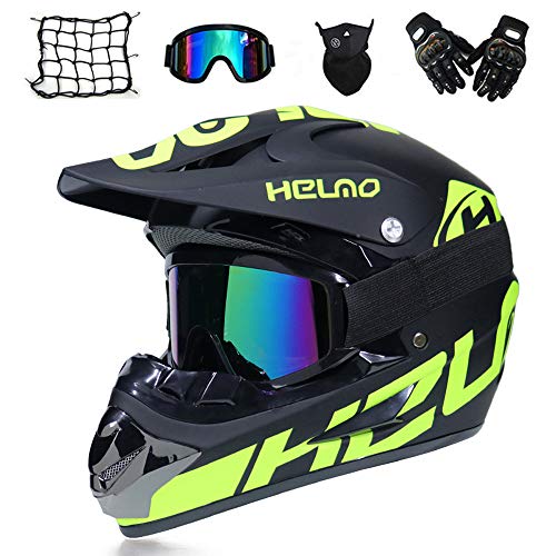 VOMI Casco Motocross, Adulto Casco Enduro MTB con Gafas/Máscara/Guantes/Red Elástica, Casco Cross Quad Off Road ATV Scooter para Mujer Hombre, Negro (S, M, L, XL),M