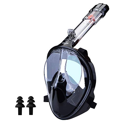 WANFEI Máscara de Buceo, 180° Máscara de Snorkel Doble Vía Aérea Panorámica Gafas Buceo de Cara Completa Gafas de Bucear Anti-Niebla y Anti-Fugas, Apoyo Camara Deportiva para Adultos y Niños y Hombre