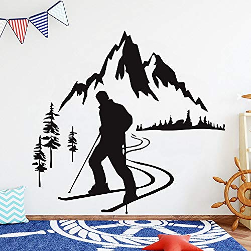 WERWN Esquí calcomanías de Pared Esquiador Nieve montaña Pino árbol Aventura Deportes de Invierno Pegatinas de Vinilo Sala de Estar Dormitorio Adolescente decoración para el hogar Arte