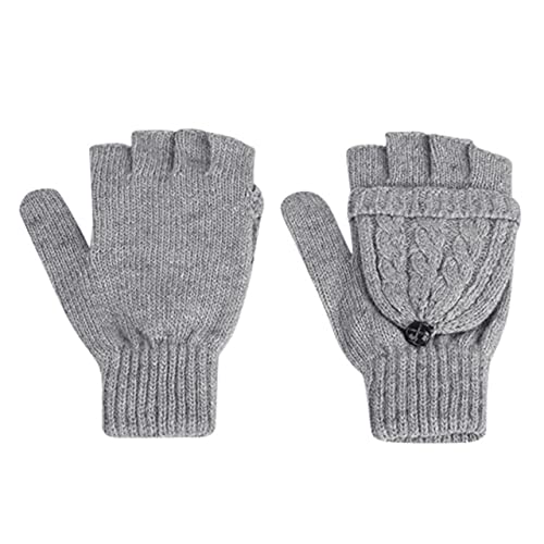 Women's Winter Fingerless Flip Gloves Knit Thick Mittens Women Glove Elegant Cute Solid Keep Warm Gloves handschoenen Guantes - Gray