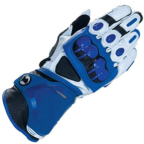 XXHDEE Guantes de Moto de Cuero Guantes Largos Racing Racing conducción de Moto Guantes de Piel Originales Guantes (Color : Blue, Size : L)