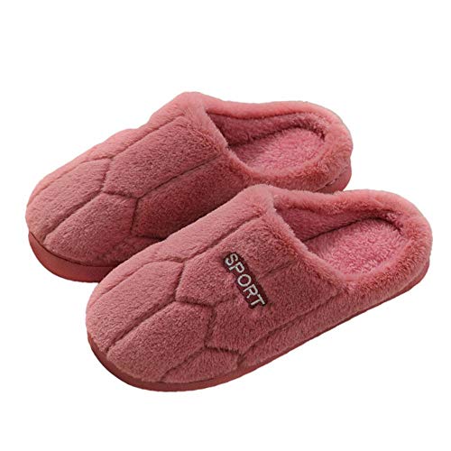 Zapatillas de algodón Mujer Invierno Hogar Interior Térmico Hogar Otoño e Invierno Zapatillas de algodón de Suela Gruesa Zapatillas de Felpa Antideslizantes Hombres-2-Rojo, 38-39