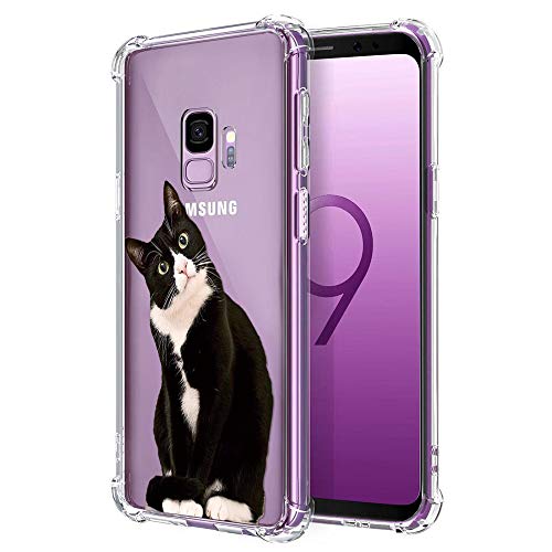 Zhuofan Plus Funda Samsung Galaxy S9, Silicona Suave Clara Transparent TPU Gel con Diseño Airbag Print Pattern Anti-rasguños Shockproof Protactivo Cover para Samsung Galaxy S9, Gato 2