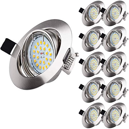 10 X Ojos de Buey de Led, Wowatt Foco Empotrable LED Techo 6W GU10 Equivalentea 50W Halogenos LED Empotrables Techo Blanco Cálido 2800k 600lm Empotrable LED Gu10 AC 220V Redondo Ángulo Rotable 40°