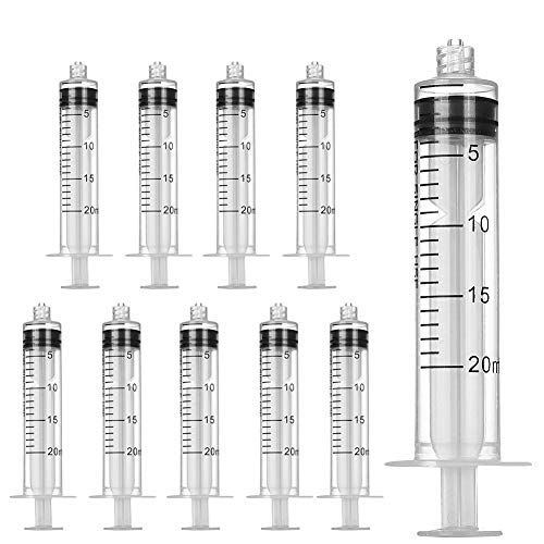 10Pcs Jeringa de Plástico,20ml Jeringas sin Aguja,Inyector de Tubo plástico práctico,jeringa de plástico estéril sin aguja,Jeringas para Laboratorios Científicos (10)