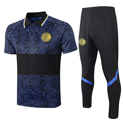 20-21 Intěr Milǎn Fútbol Traje de Entrenamiento de fútbol de Manga Corta Traje de Entrenamiento Transpirable Taje de la Serie Polo Traje de Secado rápido (Camiseta + Royal Blue-S