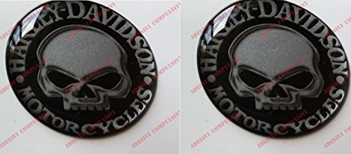 Adesivi Compulsivi - Adhesivos resinados con el emblema/logotipo de Harley Davidson - Logotipo clásico con calavera - Juego de pegatinas resinadas con efecto 3DPara tanque o casco.