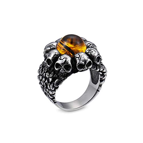 AnazoZ Anillo Calavera Anillo Amarillo Anillo de Titanio Hombre Talla 25