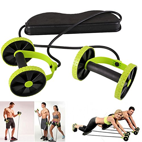 Bolange Ejercicio de Bandas de Resistencia de látex Fitness Pull Rope Rodillo Dual Wheels Belly Slimming Gym Fit Ejercic