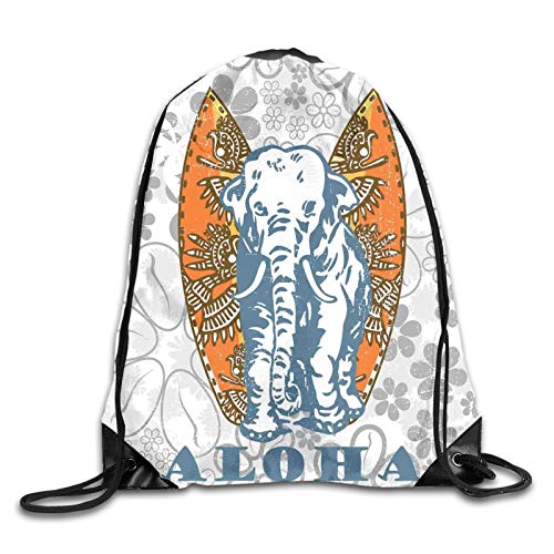 Bolsa con cordón para gimnasio, tablas de surf y fondo floral de elefante, Aloha publicidad atleta deportiva, mochila con cordón, mochila de gimnasio, mochila de hombro para hombres y mujeres