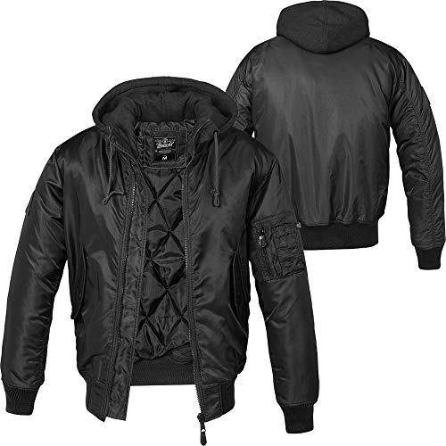 Brandit Ma1 Sweat Hooded Jacket Sudadera con capucha, Schwarz Mit Schwarzer Kapuze, L para Hombre