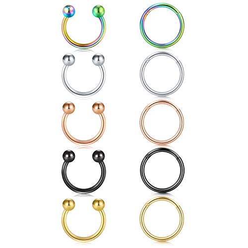 Briana Williams 10 Piezas 16G Acero Inoxidable Piercing Nariz Aros Herradura Septum Clicker Labio Labret Helix Cartilago Pendientes Joyas 8/10mm