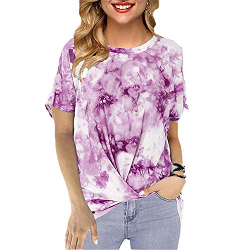 Camiseta de manga corta con estampado de teñido de tiro, para mujer, estilo hippie, hippie, hip hop, suelta - Plateado - 5X-Large