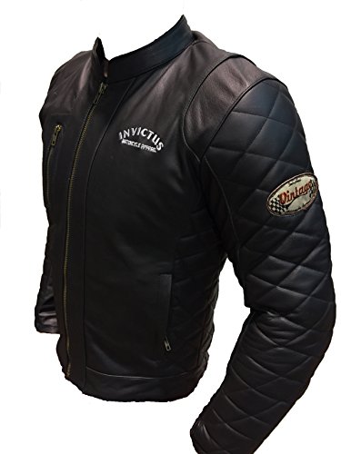 Chaqueta de Cuero de Moto Estilo Vintage Cafe Racer Invictus Hector Negra (M)