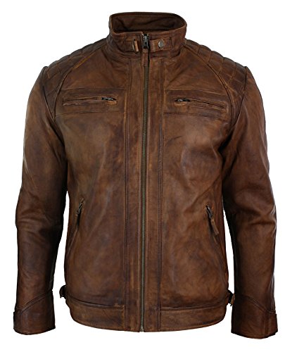 Chaqueta Tipo Biker para Caballero, con Cremallera Estilo Retro - Marr�n, XX-Large