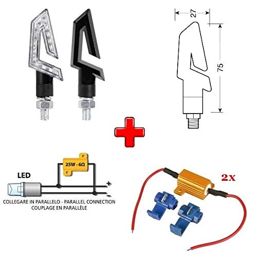 Compatible con per Quadro 1 PAR DE Indicadores LED 12V para Motocicletas + 2 RESISTENCIAS 6 Ohm 25W para INDICADOR Parpadeante Kit Aprobado