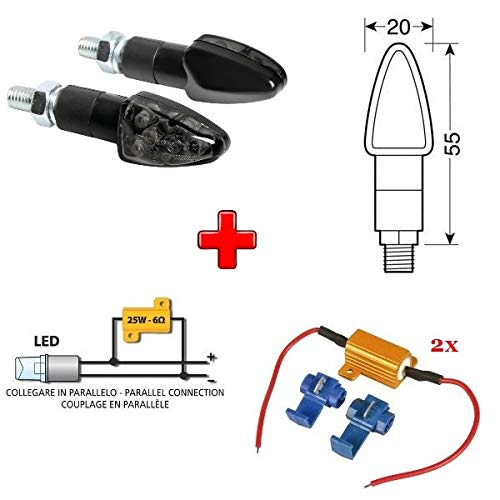 Compatible con per Quadro 1 PAR DE Indicadores LED 12V para Motocicletas + 2 RESISTENCIAS 6 Ohm 25W para INDICADOR Parpadeante Kit Aprobado