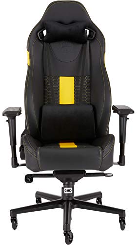 Corsair T2 Road Warrior Silla de Oficina, para Videojuegos Polipiel, fácil de ensamblar, giratoria ergonómica, Altura Ajustable y reposa Brazos 4D Asiento Ancho y cómodo con reclinador Alto, Amarillo