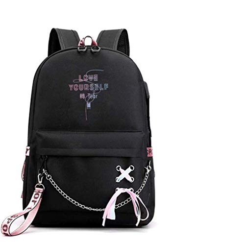 CQW BTS Mochila Recargable Bonita Mochila de Hombro para Estudiantes Masculinos y Femeninos, Mochila de Campus Coreana, Mochila de Viaje para Ordenador (4)