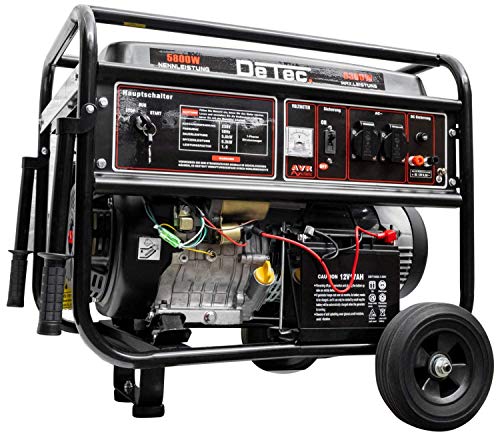 DeTec. Generador de corriente de gasolina, 6300 W, monofásico, 230 V, arranque eléctrico, color negro