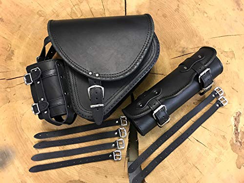 Diablo Black Set Ataca funda + Brazo rollo - Bolsa para sillín Negro con herramientas rollo también 2018er Modelos HD Harley Davidson Fatboy Yamaha Kawasaki Suzuki vn1500 VN 800 600 piel orletanos