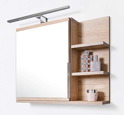dom Tech Espejo de baño con estantes y LED Iluminación, cuarto de baño espejo, roble Sonoma Armario con espejo, R