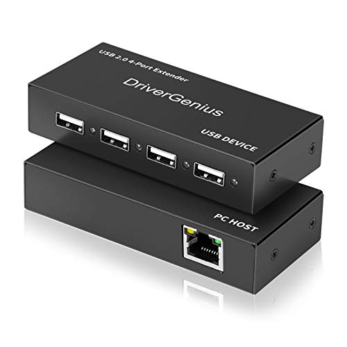 DriverGenius 4 Port USB Over Ethernet Network RJ45 Extender 50M - USB 2.0 Line Extender to Cat5e/Cat6 with USB 2.0 Hub - Cat5e Cat6 USB Extender for Windows 10/MacOS(Intel) 10.15