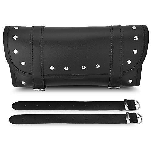 EVGATSAUTO Bolso para herramientas de motocicleta, Cuero de PU Motocicleta Moto Frente Horquilla trasera Bolsa de herramientas Manillar Bolsas Equipaje Alforja Negro