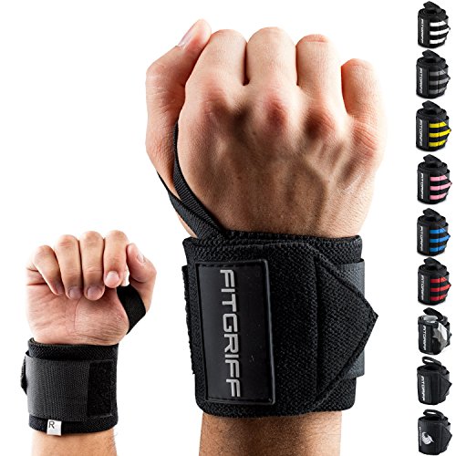 Fitgriff® Muñequeras Gym, Crossfit, Deportivas, Musculación, Gimnasio, Calistenia, Wrist Wraps - Mujeres y Hombres - Black