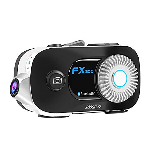 FODSPORTS FX30C Intercomunicador Casco Moto con Camara de Video,cámara 1080P,Gran Angular de 110 °,Manos Libres Bluetooth Auricular con Hi-Fi,CVC Reduce El Ruido,Apoyan GPS,Manos Libres,1800mAh