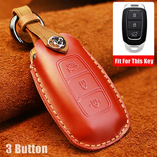 Funda protectora para llave de coche con mando a distancia para H-yundai i30 Ix35 Grandeur Ig Accent Santa Fe 3 botones de cuero inteligente llave de entrada sin llave (rojo)