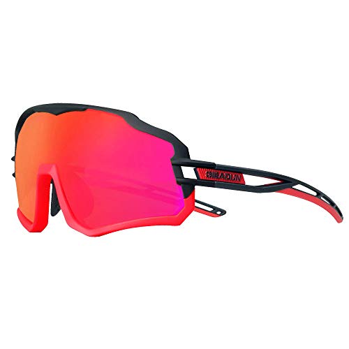 GIEADUN Gafas De Sol Polarizadas para Ciclismo con 3 Lentes Intercambiables UV400 Y Montura De TR-90, Gafas para MTB Bicicleta Montaña De Protección UV (RED)