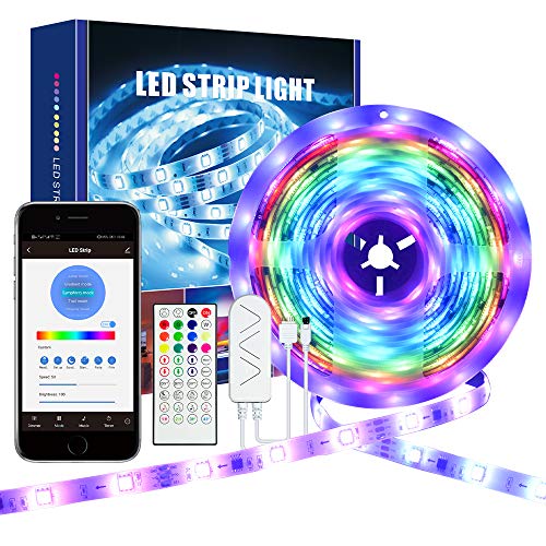 Hangrow Led Tira de Luz de Silicona Luces Decorativas de Colores, Control de App, Luz Cambia Con Musica, 5 M 5050 RGB 150 Leds Impermeable IP20 Para Decoración Hogareña Concierto De Bar