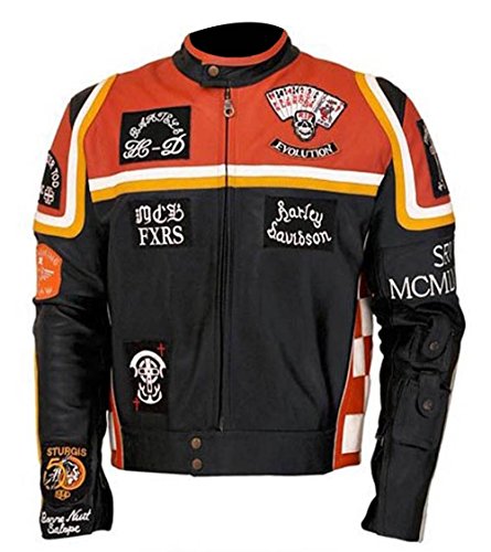 HDMM - Disfraz de Mickey Rourke elegante para motociclista, estilo casual, chaqueta de piel auténtica