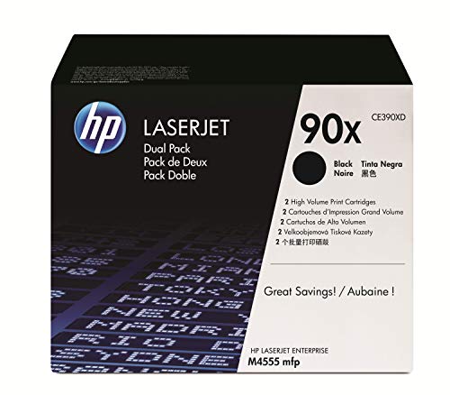 HP 90X CE390XD, Negro, Cartuchos Tóner de Alta Capacidad Originales, Pack de 2, para impresoras HP LaserJet M4555MFP y LaserJet Enterprise 600 M601dn, 600 M601n, 600 M602n, 600 M603dn y 600 M603n