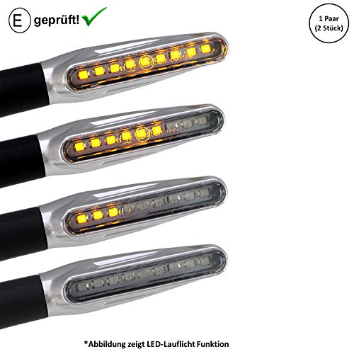 Intermitente LED universal para motocicleta, efecto de marcha (certificado E), intermitente LED para motocicleta (cromado) (B16)