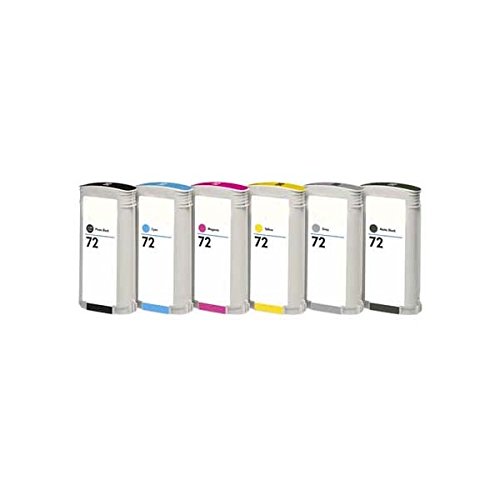 Juego de 6 unidades HP 72 (Mate Black, Photo black, Cian, Magenta, Yellow, Grey, 6 x 130 ml, la última Chip) – Compatible