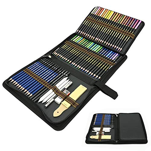 Juego de 72 Profesional Lápices de Colores, Lapices de Dibujo Artístico Conjunto Acuarelables, Carbón, Estuche Lápices, Ideal para Artistas, Adultos y Niños Colorear, Dibujo y Esbozos