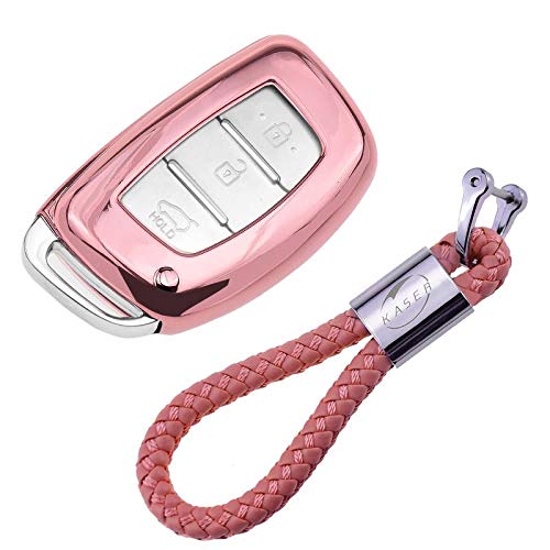 kaser Funda de Silicona para Llave Hyundai keyless – Cover Carcasa de TPU Cromo Suave para Hyundai Solaris iX35 Creta i30 Tucson Santa Fe Accent i20 ix25 Protección Llaveros Mando a Distancia (Rosa)