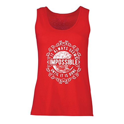 lepni.me Camisetas sin Mangas para Mujer Nunca te Rindas - Siempre Parece Imposible hasta Que se Haga, Motivacional - Citas Inspiradoras (Small Rojo Multicolor)