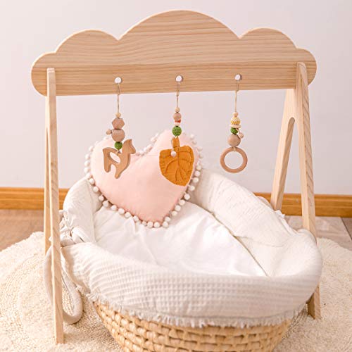 let's make Baby Wood Gym con 3 Juguetes Plegables de Madera Baby Teether, Unique Cloud Design Wooden Play Gym, Actividad de Madera Gimnasio Barra Colgante Regalo para Bebé Recién Nacido