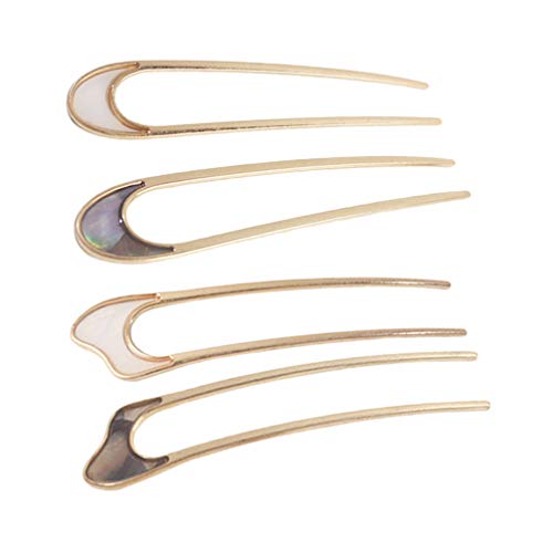 Lurrose 4 piezas horquilla de pelo de metal dorado con forma de u palo de pelo decoración de concha palos de pelo con estilo para mujeres