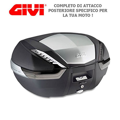 MALETA NEGRA CON ACABADO EN ALUMINIO ANODIZADO Y CATADRIOPTICOS AHUMADO GIVI V47N TECH + SR19 PARA HONDA SW T 600 2009