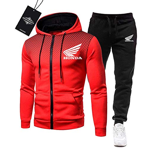 MAUXpIAO de Los Hombres Chandal Conjunto Trotar Traje Ho.n-da.s Hooded Zipper Chaqueta + Pantalones Deporte R Deportes /   Rojo/XL