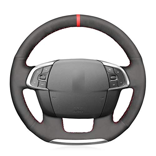 MDHANBK Cubierta Antideslizante de Gamuza Negra Cosida a Mano para Volante de Coche, para Citroen C4 C4L 2011-2015 DS4 Interior automotriz