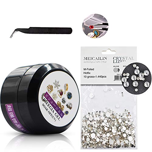 MEILINDS 1 botella Nail Art Rhinestone pegamento 1 tamaño mezclado cristal Flatback Rhinestones 1 pinzas herramienta de uñas