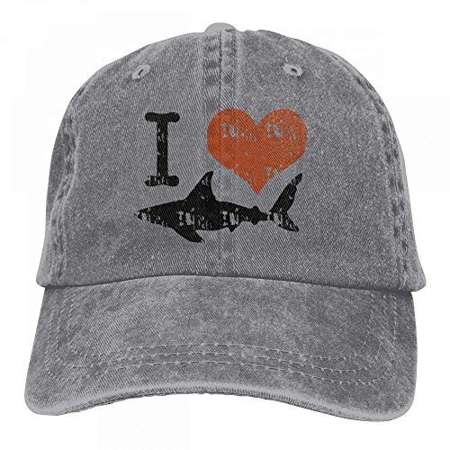 Men's Women's I Love Sharks Cotton Adjustable Peaked Baseball Dyed Cap Adult Washed Cowboy Hat